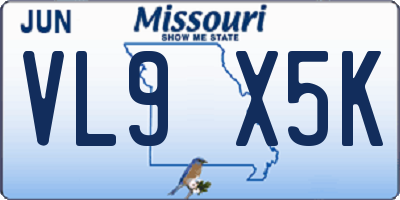 MO license plate VL9X5K