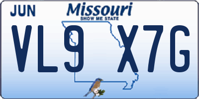 MO license plate VL9X7G