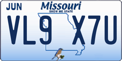 MO license plate VL9X7U