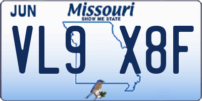 MO license plate VL9X8F