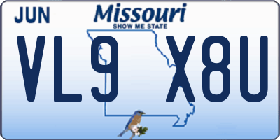 MO license plate VL9X8U