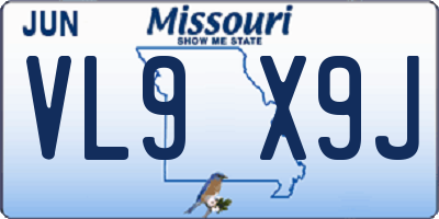 MO license plate VL9X9J