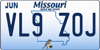MO license plate VL9Z0J