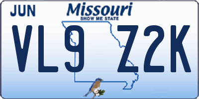 MO license plate VL9Z2K