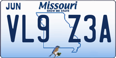MO license plate VL9Z3A