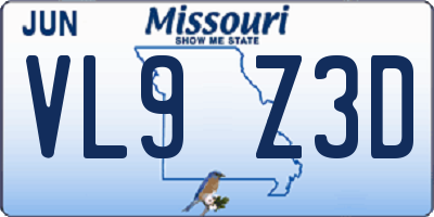 MO license plate VL9Z3D