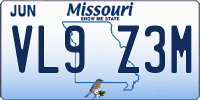 MO license plate VL9Z3M
