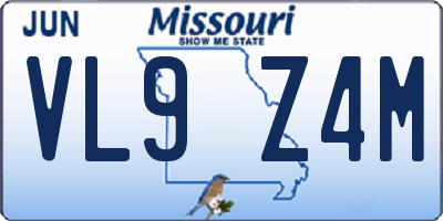 MO license plate VL9Z4M