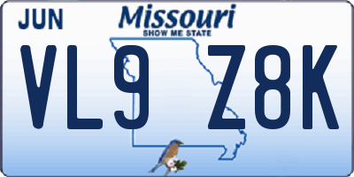 MO license plate VL9Z8K