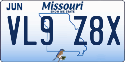 MO license plate VL9Z8X