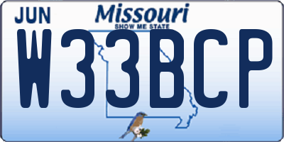 MO license plate W33BCP