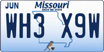 MO license plate WH3X9W