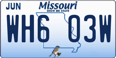 MO license plate WH6O3W
