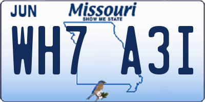 MO license plate WH7A3I