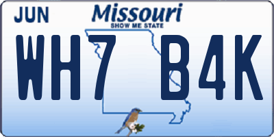 MO license plate WH7B4K