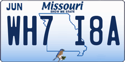 MO license plate WH7I8A