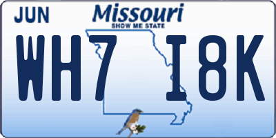 MO license plate WH7I8K
