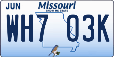 MO license plate WH7O3K