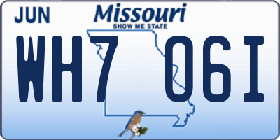 MO license plate WH7O6I