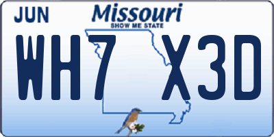 MO license plate WH7X3D