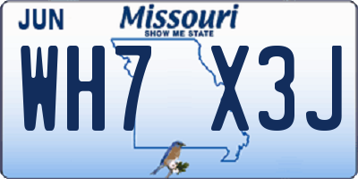 MO license plate WH7X3J