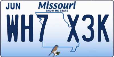 MO license plate WH7X3K