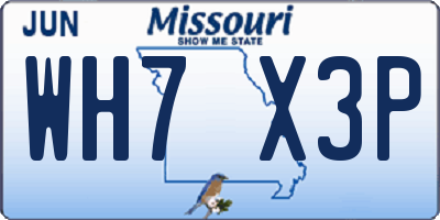 MO license plate WH7X3P