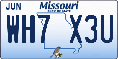 MO license plate WH7X3U