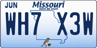 MO license plate WH7X3W