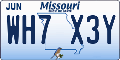MO license plate WH7X3Y