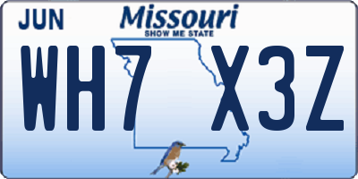 MO license plate WH7X3Z