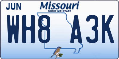 MO license plate WH8A3K