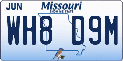 MO license plate WH8D9M