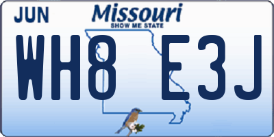 MO license plate WH8E3J