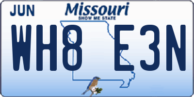 MO license plate WH8E3N