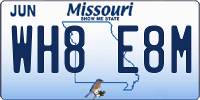 MO license plate WH8E8M