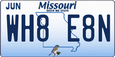 MO license plate WH8E8N
