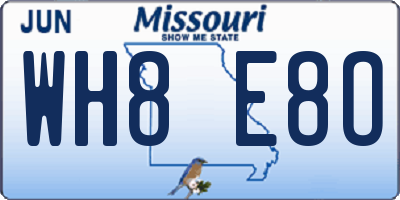MO license plate WH8E8O