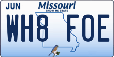 MO license plate WH8F0E