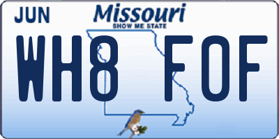 MO license plate WH8F0F