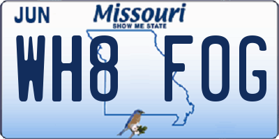 MO license plate WH8F0G