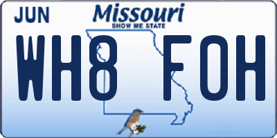 MO license plate WH8F0H
