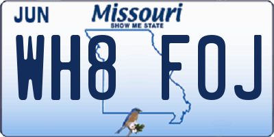 MO license plate WH8F0J