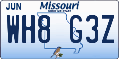 MO license plate WH8G3Z