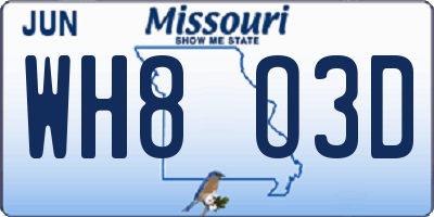 MO license plate WH8O3D