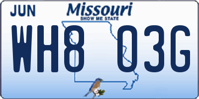 MO license plate WH8O3G