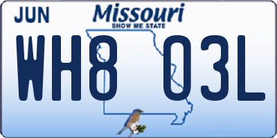 MO license plate WH8O3L