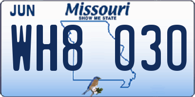 MO license plate WH8O3O