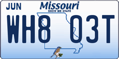 MO license plate WH8O3T