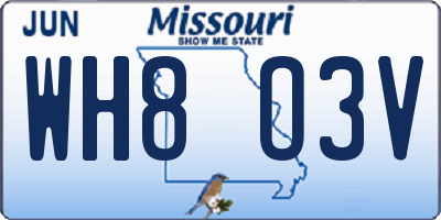 MO license plate WH8O3V
